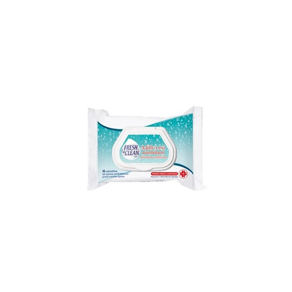 Busta da 20 Salviette disinfettanti milleusi ad azione antibatterica FreshClean