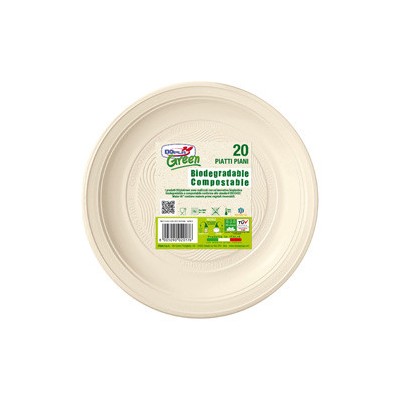 20 Piatti piani 220mm BIO Mater-bi DOpla Green art. 40033