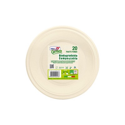 20 Piatti fondi 220mm BIO Mater-bi DOpla Green art. 40034