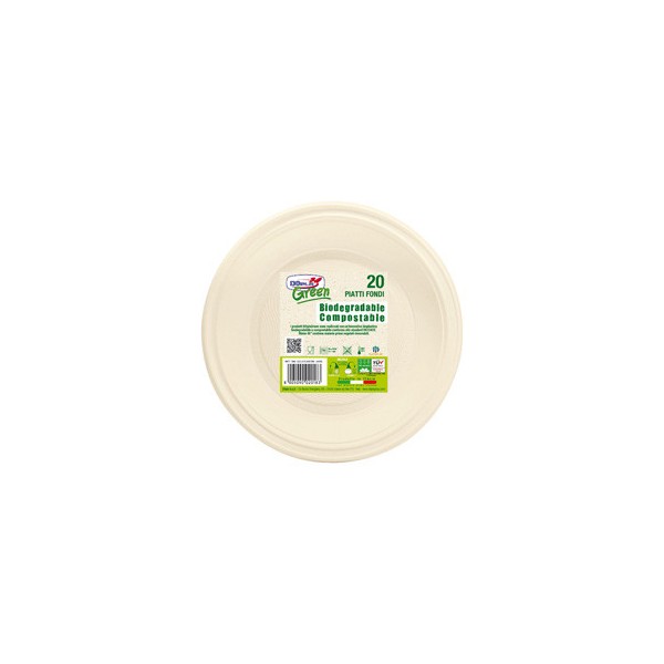 20 Piatti fondi 220mm BIO Mater-bi DOpla Green art. 40034