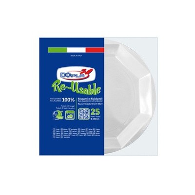 25 Piatti fondi 220mm in PS Reuse bianco Dopla
